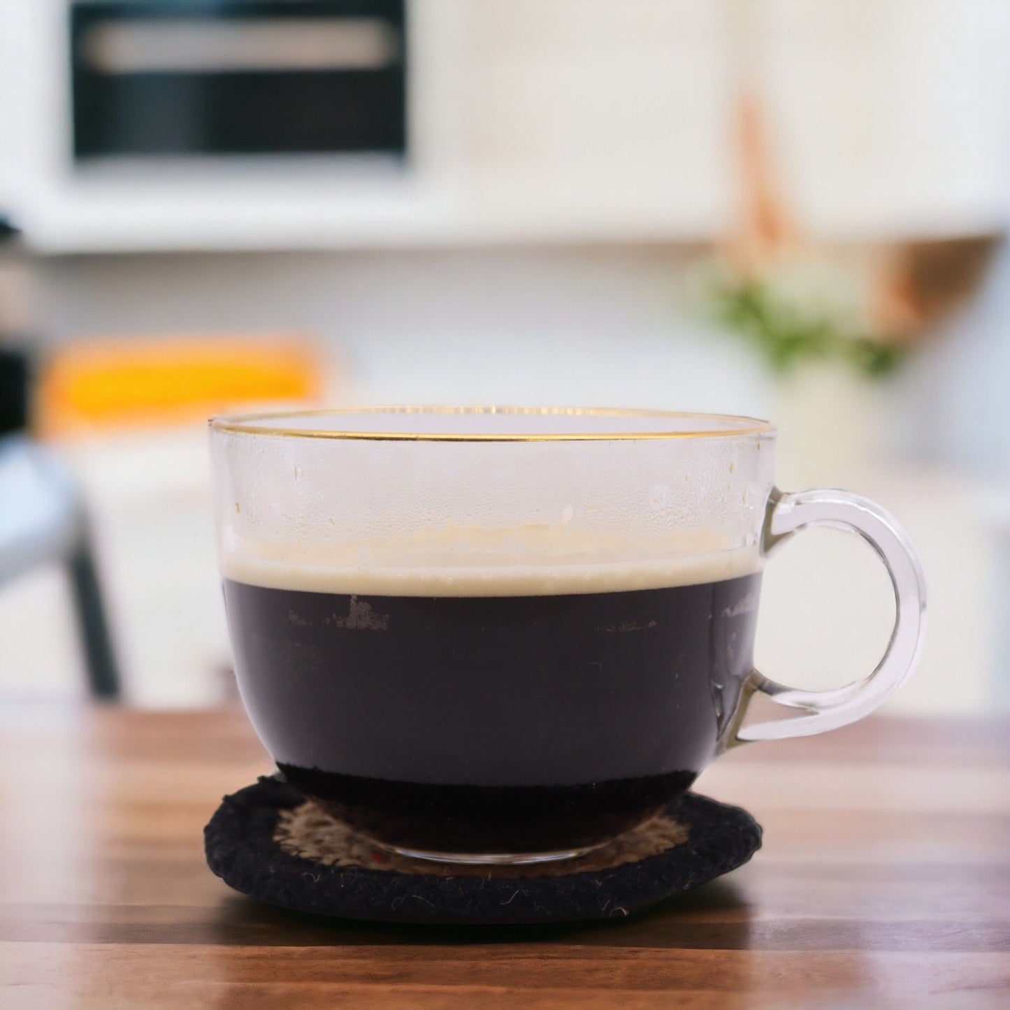 Natural Coaster - Jute & Cotton 10cm (set of 4) - Black Boarder