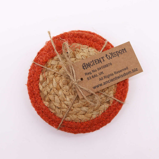 Natural Coaster - Jute & Cotton 10cm (set of 4) - Clay Boarder