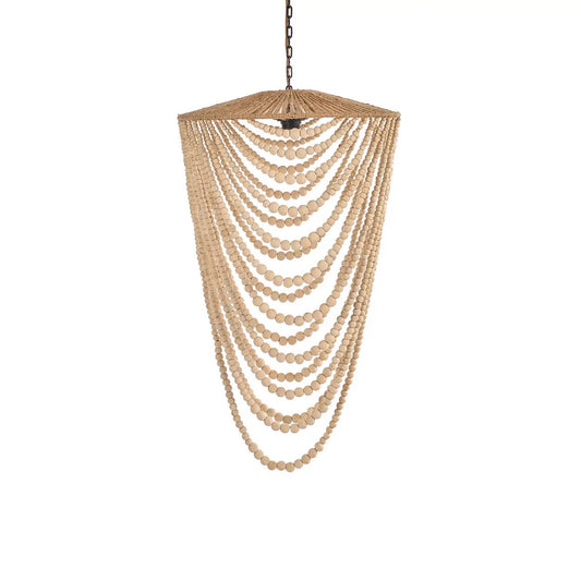 Grand Lustre en Perles de Bois Naturel - Suspension Boho Chic (Taille L)