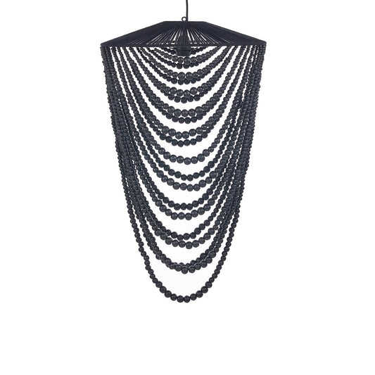 Grand Lustre en Perles de Bois Naturel - Noir - Suspension Boho Chic (Taille L)