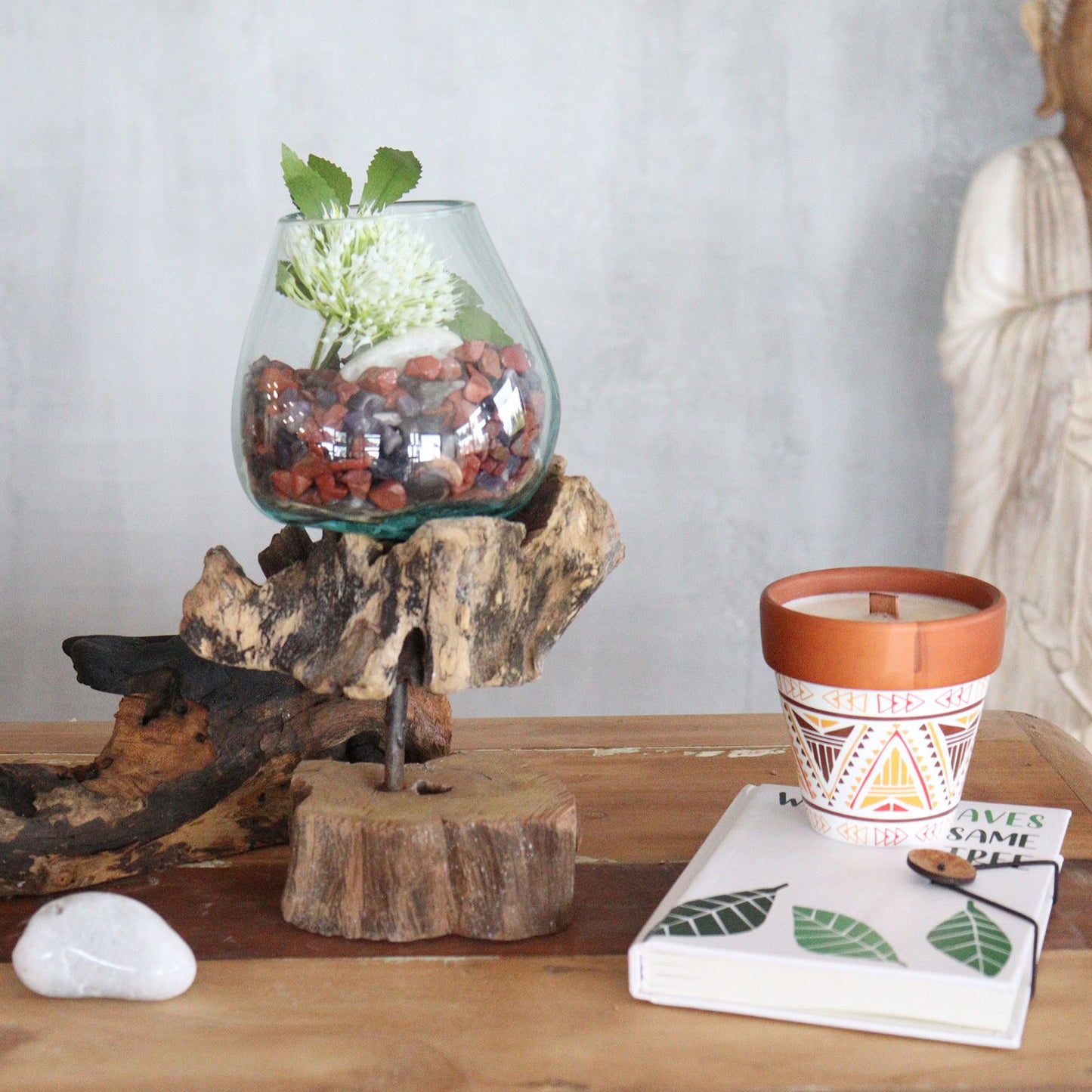 Molten Glass on Wood with Stand - Medium Bowl