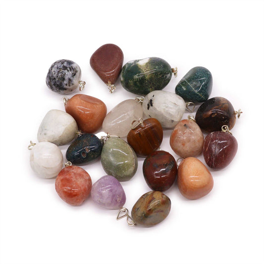 Mixed Silver Plated Crystal Tumbled Stone Pendants