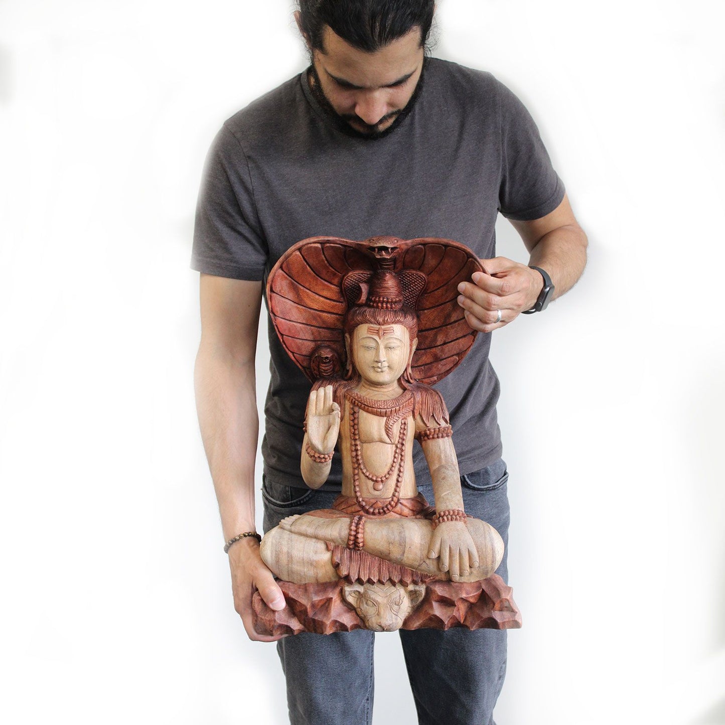 Hand Carved Buddha Statue - Shiva with Cobra - 50cm
