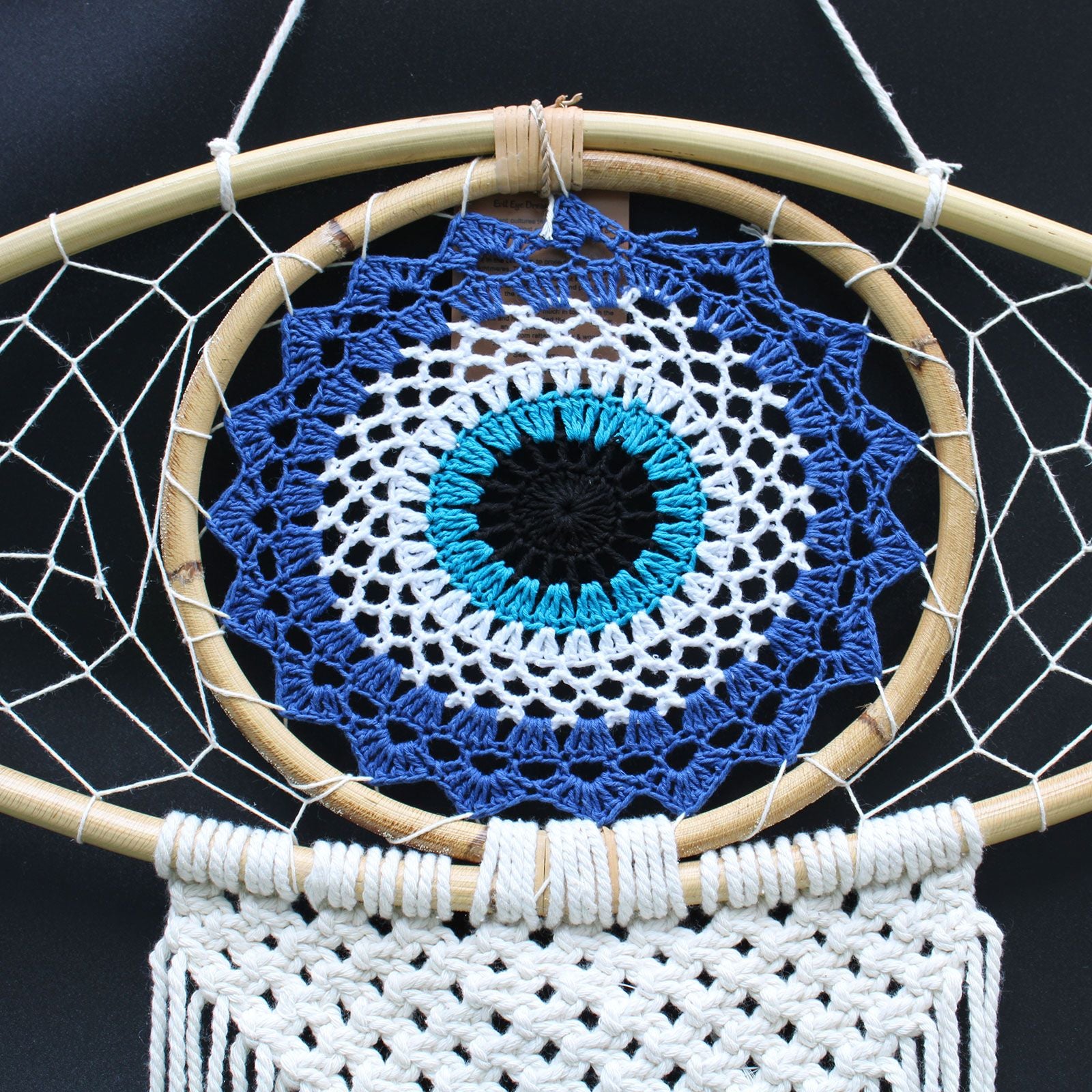 Protection Dream Cather - Lrg Macrame Evil Eye Blue/White/Black