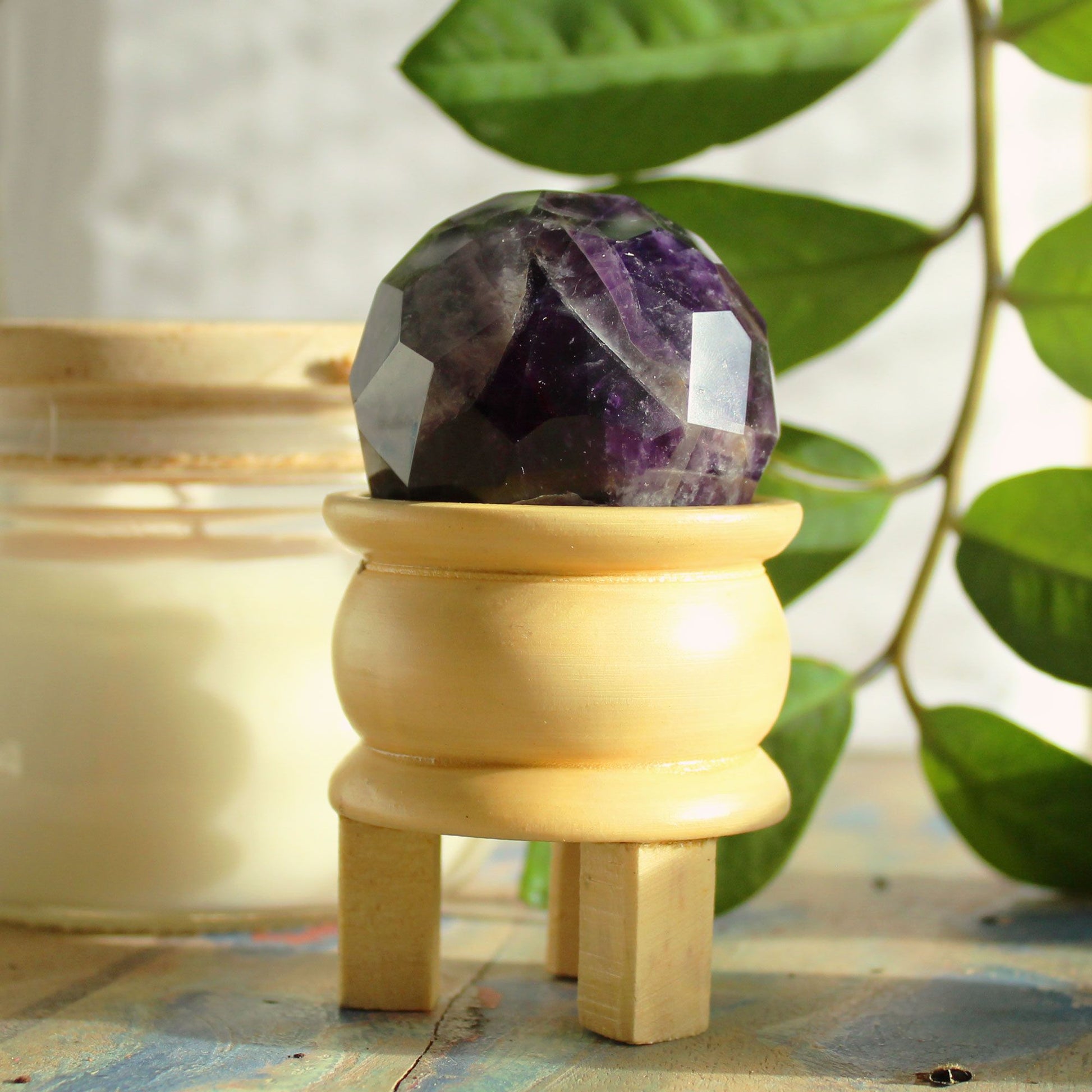 Gemstone Faceted Healing Ball & Stand - Rose Quartz